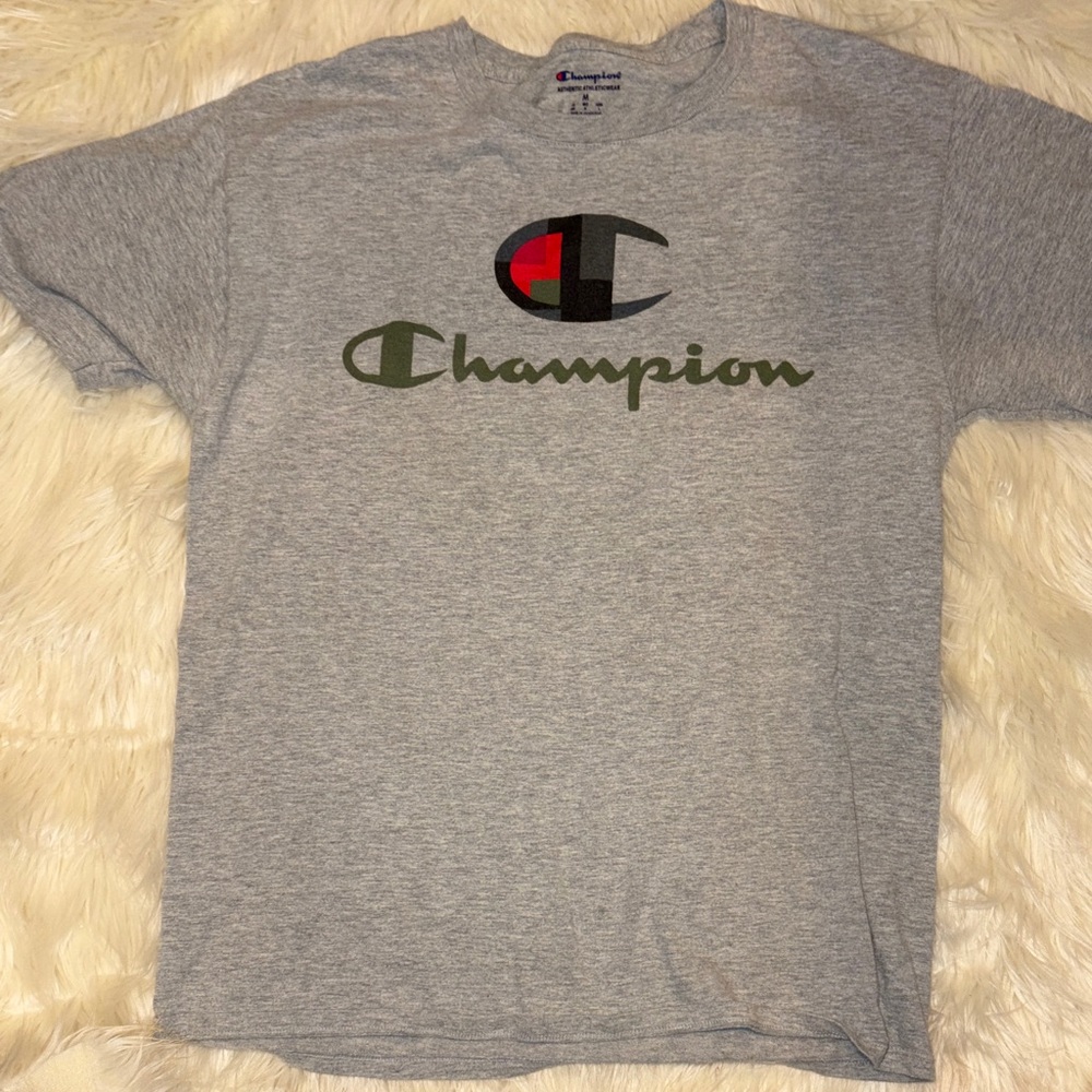 Champion Heather Gray Tee with Multicolor Logo
